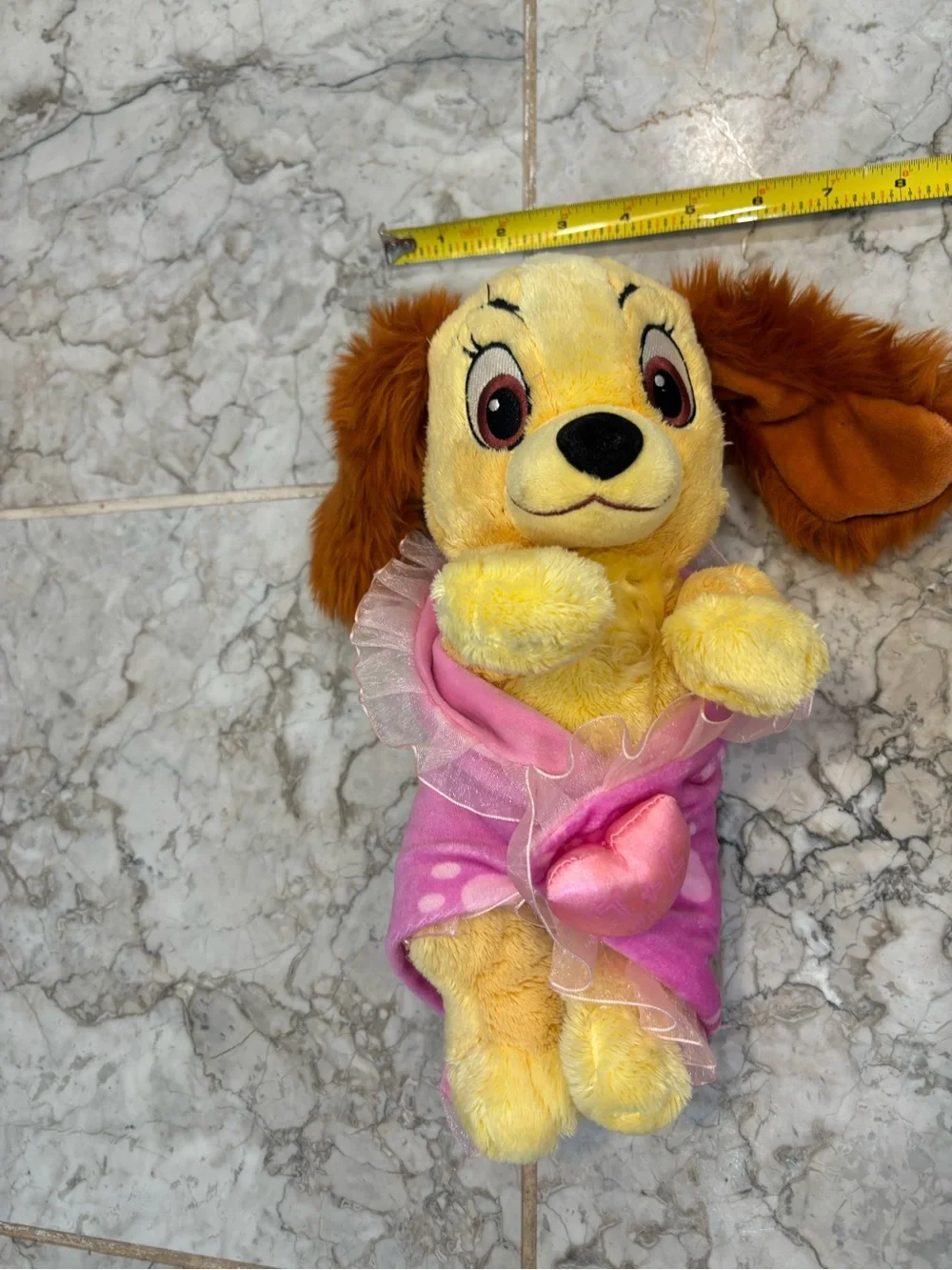 Plush Yellow & Brown Dog Toy with Pink Dress - Soft Pet Plush